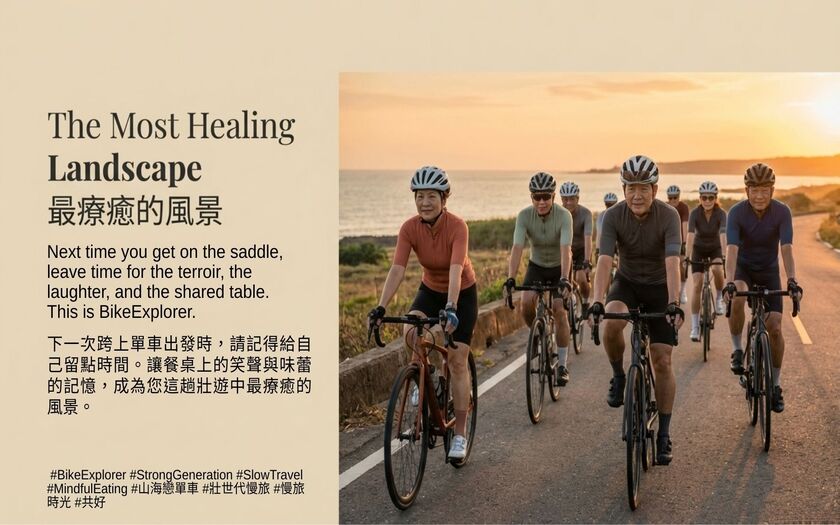運動與健康,山海戀單車,身心健康,單車旅遊,壯世代學堂,慢旅時光,尋味嘉南,熟齡生活,TalkTest,BikeTour,Ebike,SlowTravel,CyclingTravel,Active Aging Lifestyle,ActiveAgingLifestyle